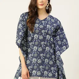 FERANOID Blue Cotton Printed Kaftan Tunic-image-85