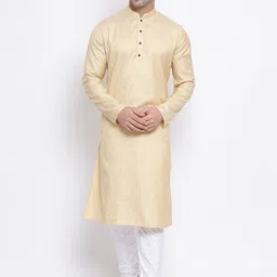 NAMASKAR Men Beige & White Printed Cotton Kurta with Churidar-picture-22