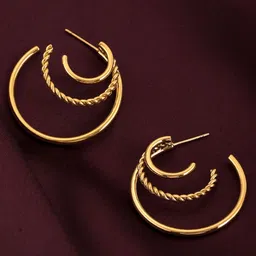 PALMONAS Gold Plated Circular Half Hoop Earrings-image-19
