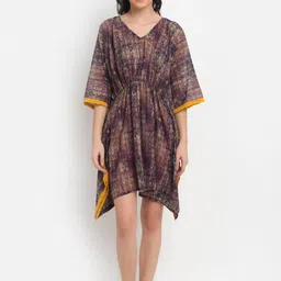 EROTISSCH Brown Printed Kaftan Nightdress-image-5