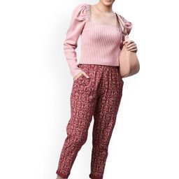 Global Republic Printed Cotton High Rise Trousers-image-87