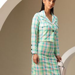 Chemistry Check Printed Faux Pocket Blazer with Skirt Co-Ord Set-picture-15