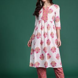 Indo Era Floral Printed Pure Cotton Kurta with Trousers-20