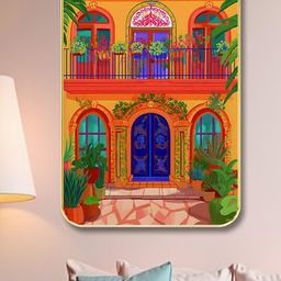 SAF Orange & Blue Village Printed Wooden Wall Art-picture-33