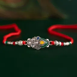 Voylla Regal Kundan Peacock Feather Thread Rakhi-image-19