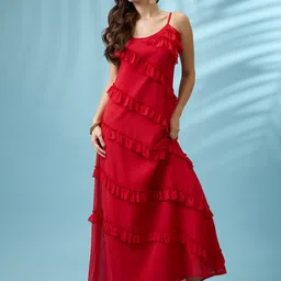 Globus Women Ruffled Georgette A-Line Maxi Dress-picture-26