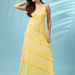 Globus Women Ruffled Georgette A-Line Maxi Dress-image-13