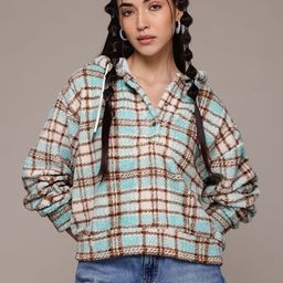 The Roadster Lifestyle Co. Fleece Checked Hooded Sweatshirt-image-16