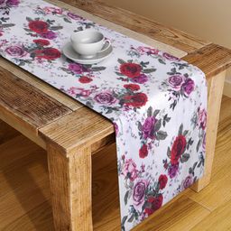 Alina Decor White & Red Floral Table Runner-52