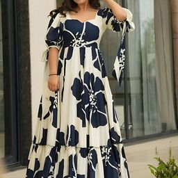 FoxDX Floral Printed Tie-Ups Maxi Ethnic Dresses-image-85
