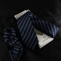Kovove Blue Striped Tie with Pocket Square-image-99
