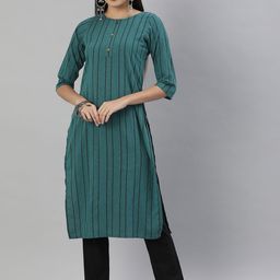 KALINI Women Green & Black Striped Kurta-48