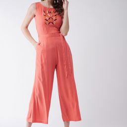Pannkh Women Coral Solid Culotte Jumpsuit-30