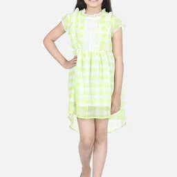 StyleStone Lime Green Checked Lace A-Line Dress-image-49
