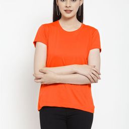 Friskers Women Orange Solid Round Neck T-shirt-image-73