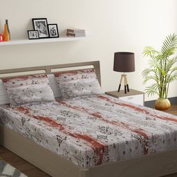 SWAYAM Grey & Red Ethnic Motifs 144 TC Cotton 1  King Bedsheet with 2 Pillow Covers-picture-11