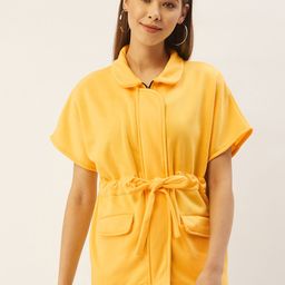 Belle Fille Women Yellow Solid Fleece Lightweight Tailored Jacket-image-85
