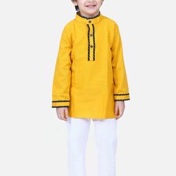 BownBee Boys Yellow & White Solid Kurta with Pyjamas-0