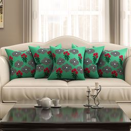 SEJ by Nisha Gupta  Blue Set of 5 Printed 16'' x 16'' Square Cushion Covers-14