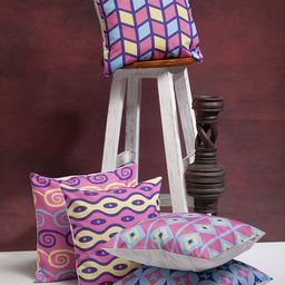 Alina decor Multicoloured Set of 5 Geometric Square Cushion Covers-14