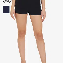 SOIE Pack of 2 Mid Rise Breathable Cotton Spandex Mid Thigh Length Cycling Shorts-image-76