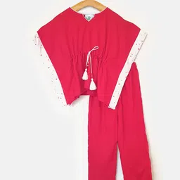 The Kaftan Company Girls Red Solid Night Suit-image-51
