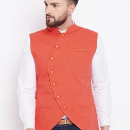 Hypernation Men Orange Solid Waistcoat-38