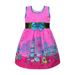 Wish Karo Girls Pink Printed Fit and Flare Dress-54
