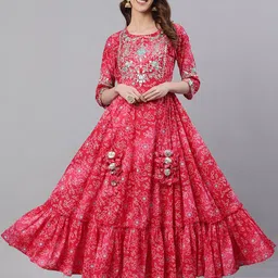 Ishin Women Pink Printed Thread Work Kurta-image-51