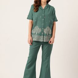 MISRI Pure Cotton Embroidered Shirt & Trousers Co-Ords-11