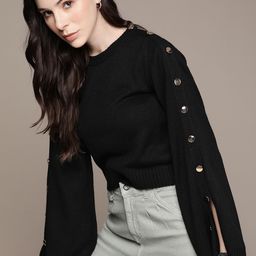 The Roadster Lifestyle Co. Long Flared Slit Sleeves Button Detail Pullover-picture-16