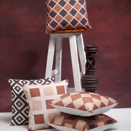 Alina decor Brown & Cream-Coloured Set of 5 Geometric Square Cushion Covers-7