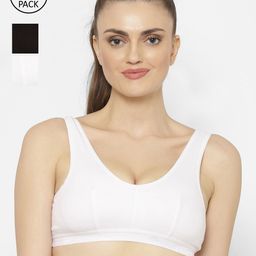 Floret Pack Of 3 White & Black Solid Non-Wired Non Padded Workout Bra-19