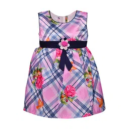 Wish Karo Girls Pink & Blue Printed Fit and Flare Dress-image-70