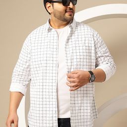 Sztori Plus Size Premium Grid Tattersall Checked Pure Cotton Casual Shirt-image-75