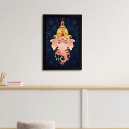 eCraftIndia Navy Blue & Gold-Toned Lord Ganesha Satin Matt Textured UV Wall Art-18