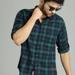 Roadster Men Green & Navy Blue Checked Casual Sustainable Shirt-image-6