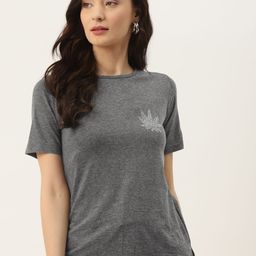 BRINNS Women Dark Grey Solid Short Sleeved Regular T-shirt-image-14