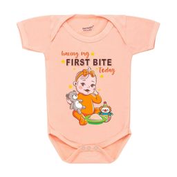 KNITROOT Infant Kids Peach-Colored & Green Printed Bodysuit-image-91