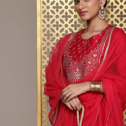 House of Pataudi Ethnic Motifs Embroidered Sequinned Jashn Kurta with Patiala & Dupatta-31