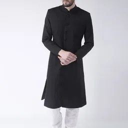 Hangup Men Black & White Solid Sherwani Set-picture-17