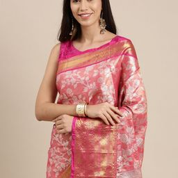 Mitera Pink Woven Design Zari Tissue Banarasi Saree-image-35
