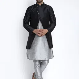 Benstoke Men Grey Self Design Kurta with Churidar-picture-4