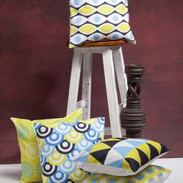 Alina decor Yellow & Black Set of 5 Geometric Square Cushion Covers-7