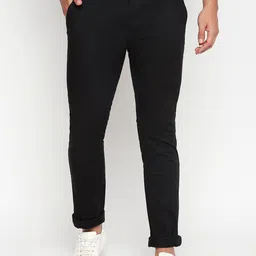 Basics Men Black Tapered Fit Solid Regular Trousers-image-92