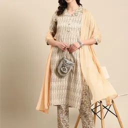 Sangria Floral Printed Regular Kurta With Trousers & Dupatta image 5
