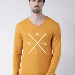 Friskers Men Yellow Printed V-Neck T-shirt-image-90