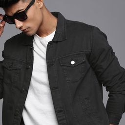 WROGN Men Solid Black Denim Jacket-picture-2