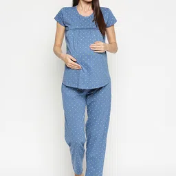 AV2 Women Blue & Yellow Printed Maternity Night Suit-image-82