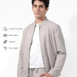 RARE RABBIT Men Nimbus Tailored Fit Stand Collar Open Front Jacket-image-15